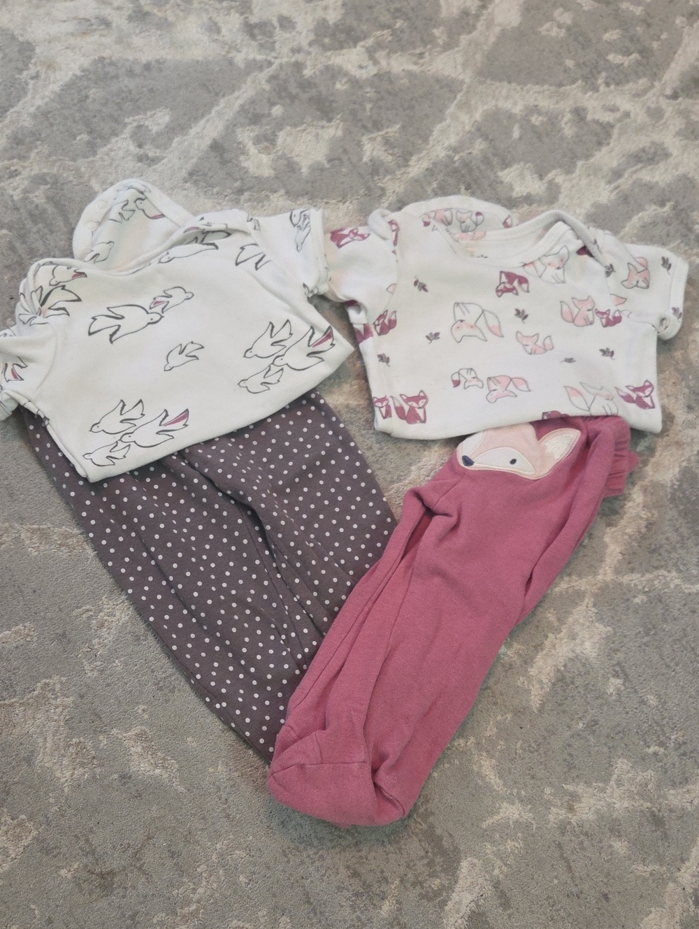 chick pea Pink, White, Gray Kids Matching Sets - Birds & Fox